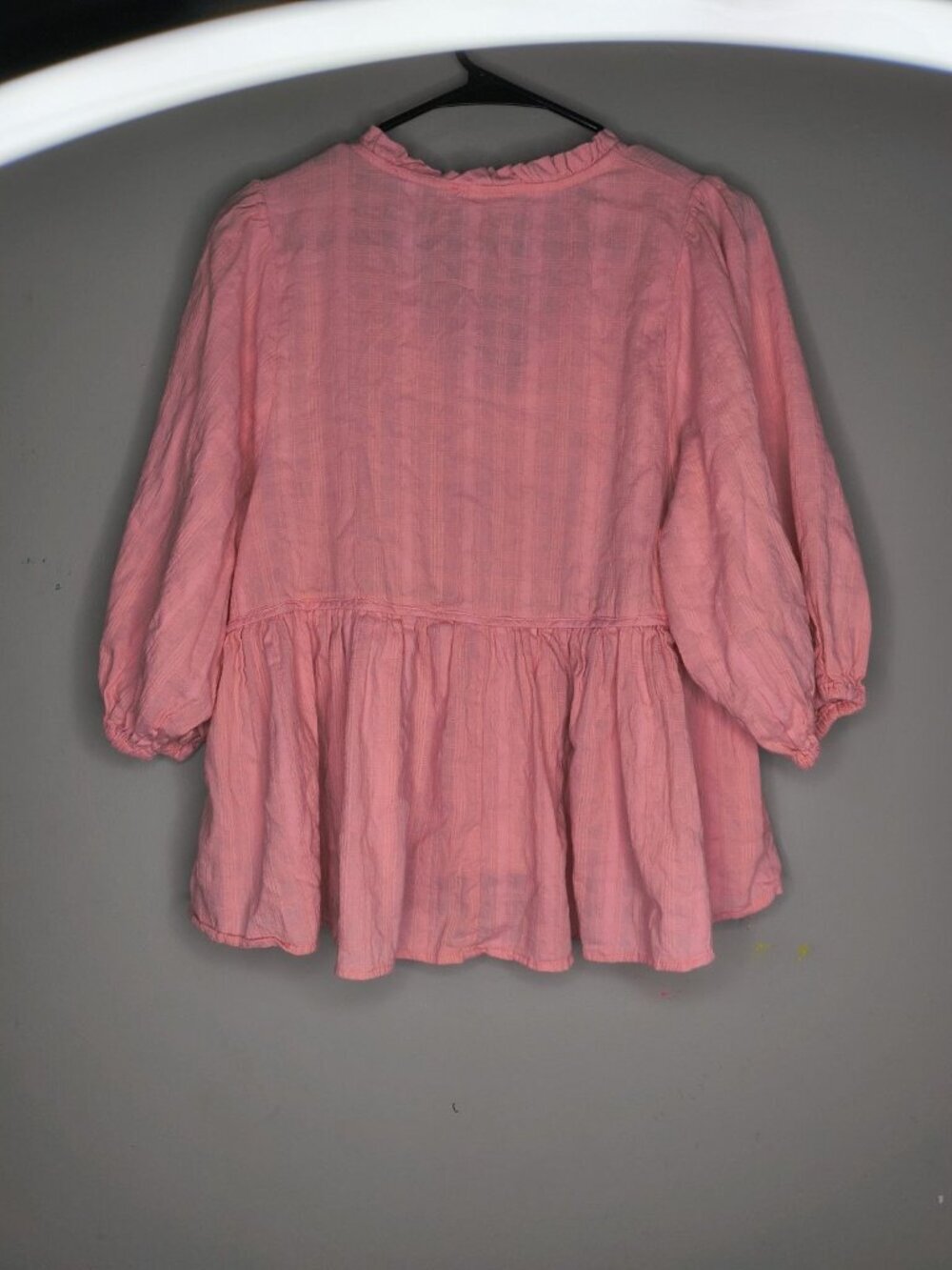 Umgee Pink Babydoll Blouse Boho Ruffled Split Long Sleeve Women's Size Medium - Picture 8 of 12